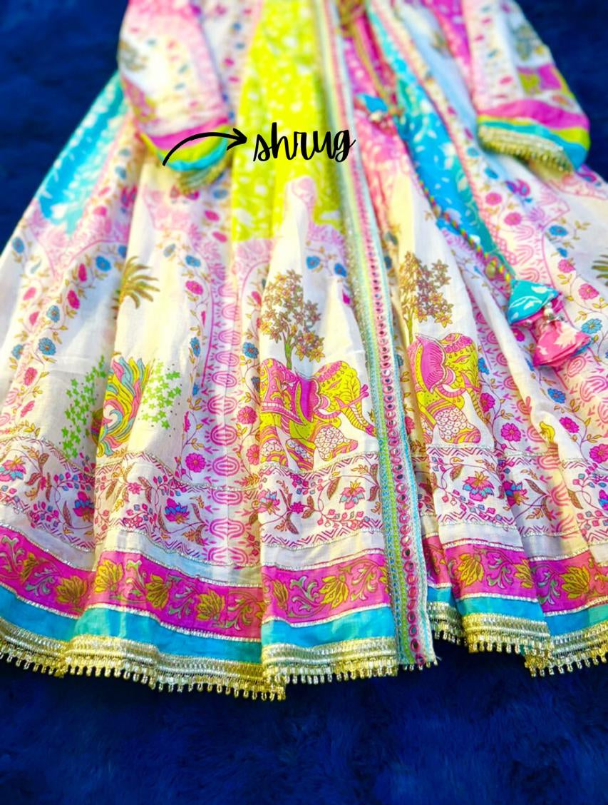 Jaipuri Print Gown with Shrug