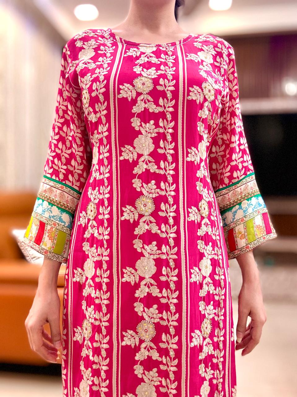 Vibrant Bloom Designer Crepe Suit