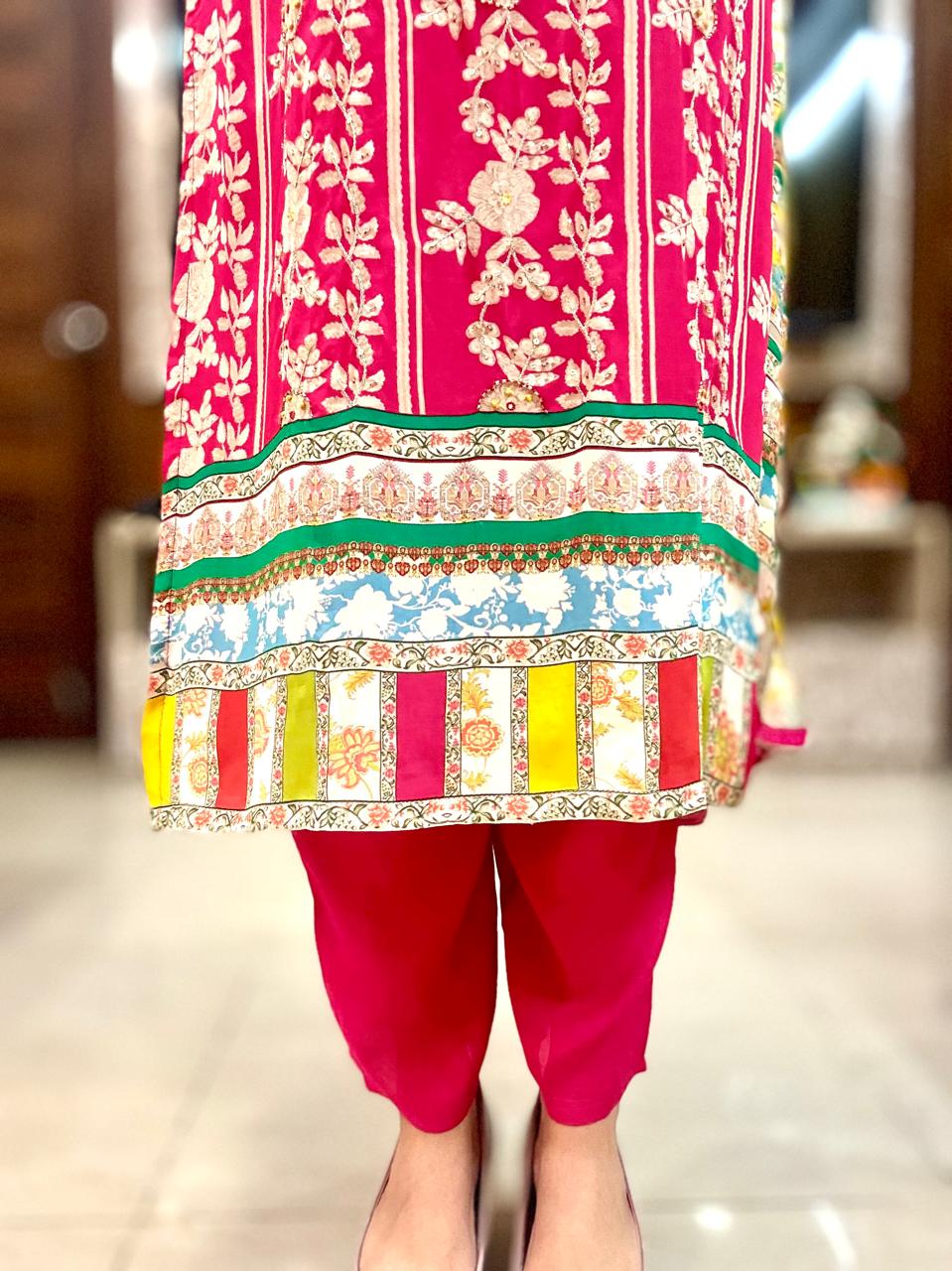 Vibrant Bloom Designer Crepe Suit
