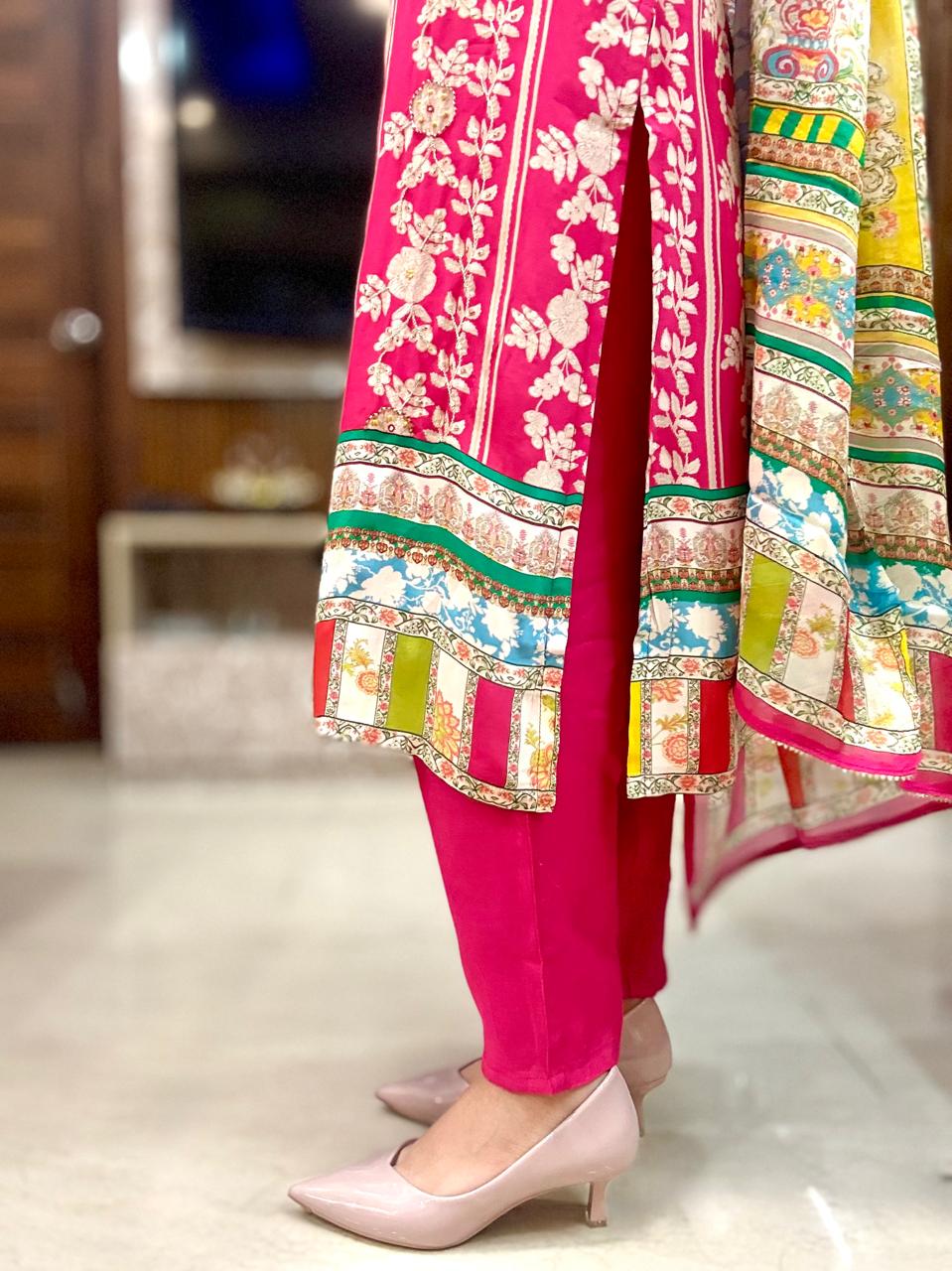 Vibrant Bloom Designer Crepe Suit
