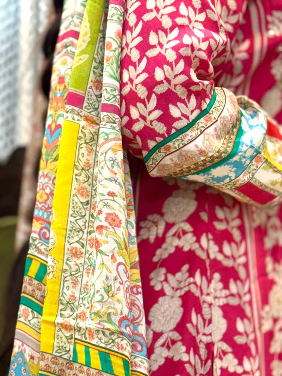 Vibrant Bloom Designer Crepe Suit