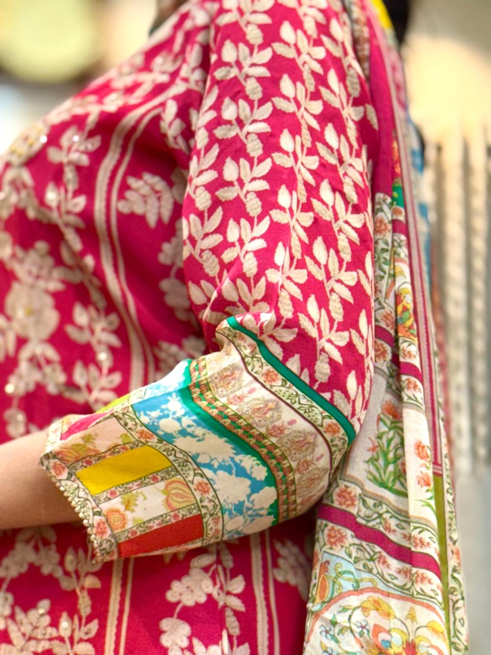 Vibrant Bloom Designer Crepe Suit
