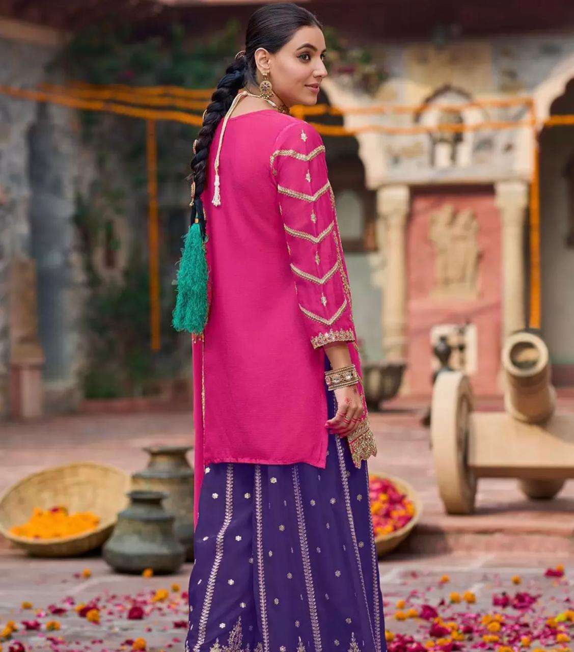 Pink & Purple Embroidered Sharara Set