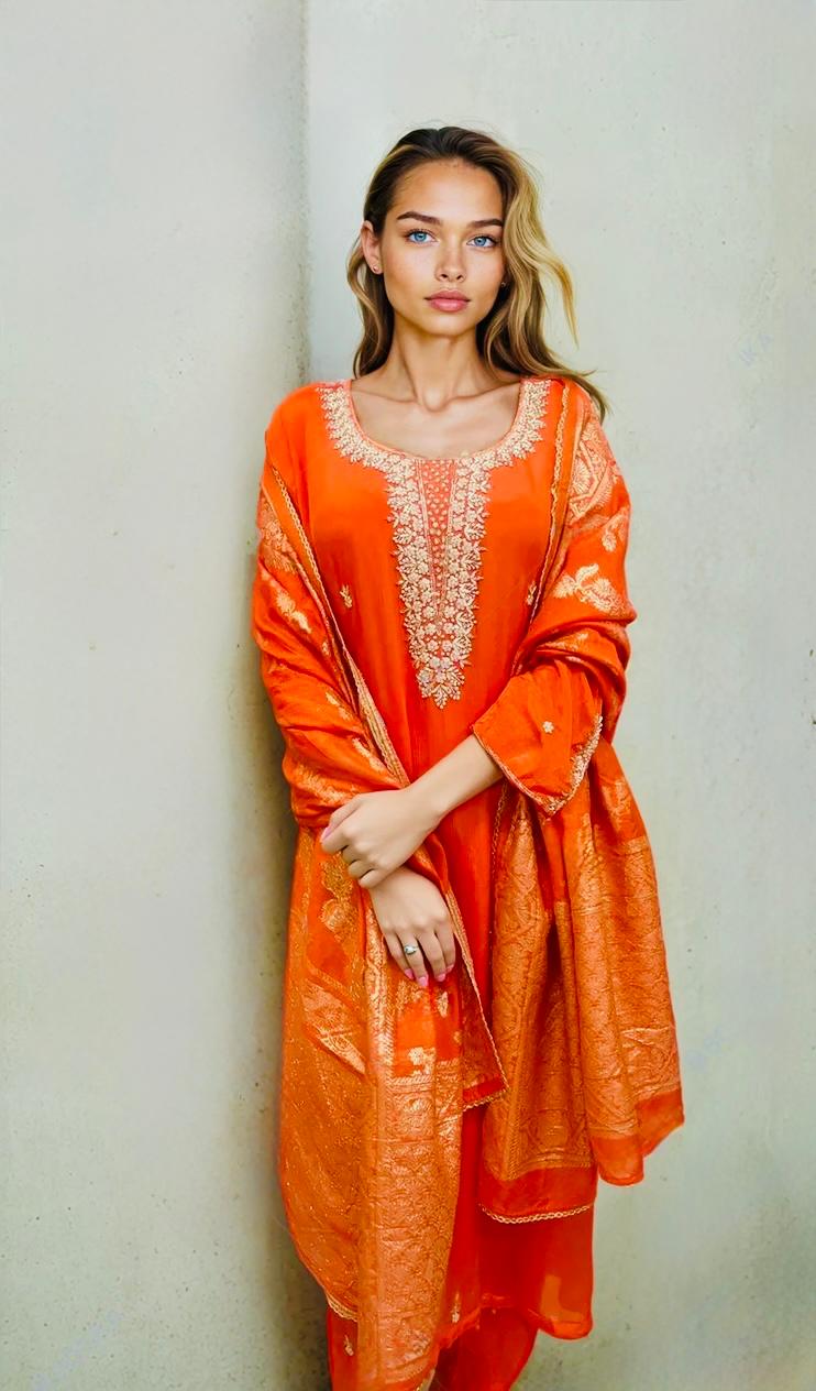 Festive Aura Orange Suit Set