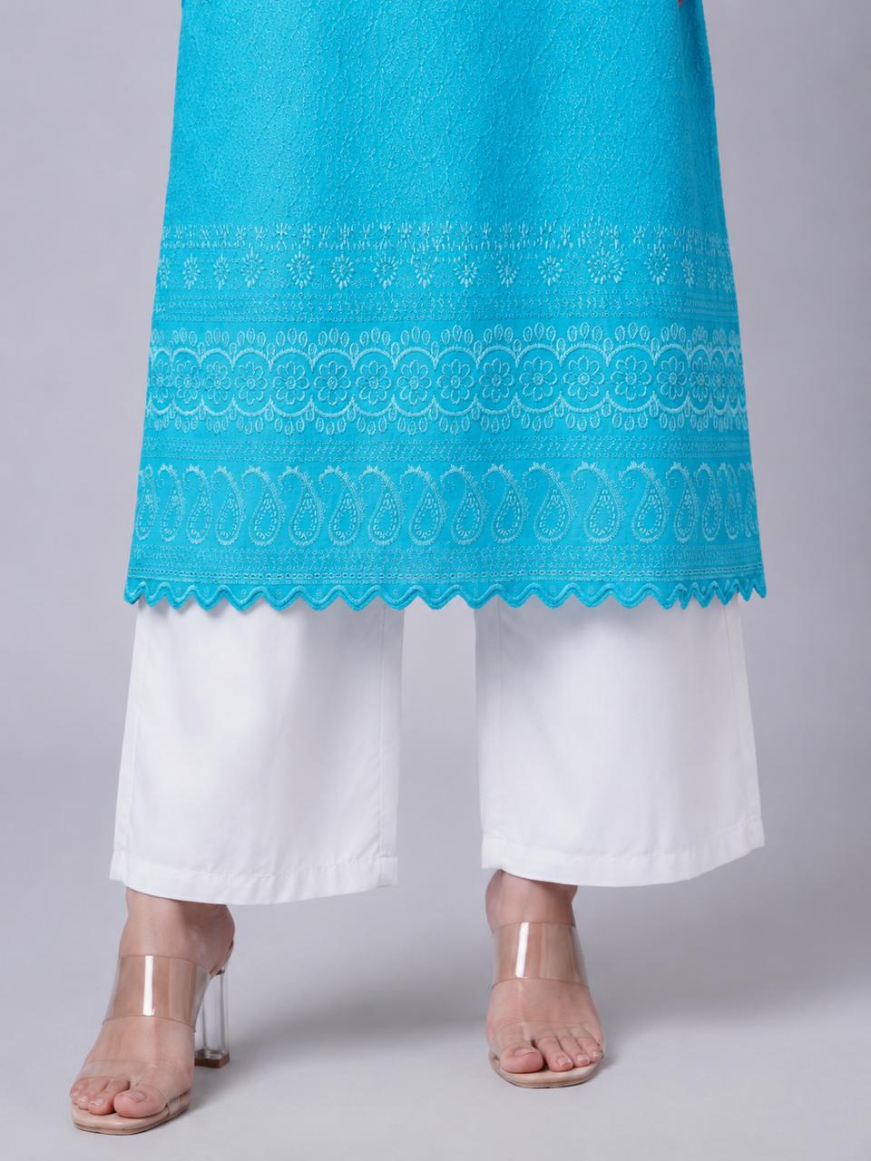Turquoise Blue Straight Kurti.
