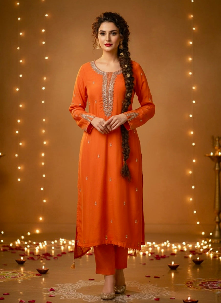 Festive Aura Orange Suit Set