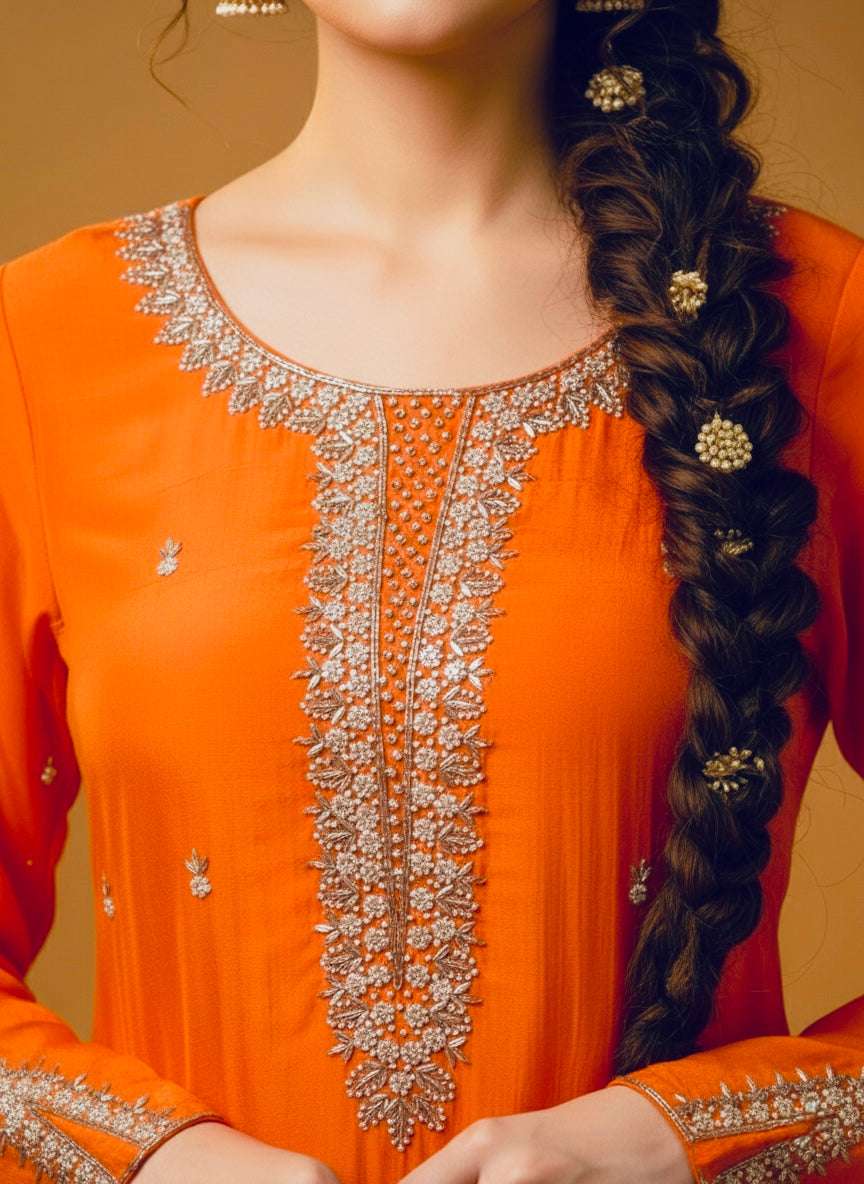 Festive Aura Orange Suit Set