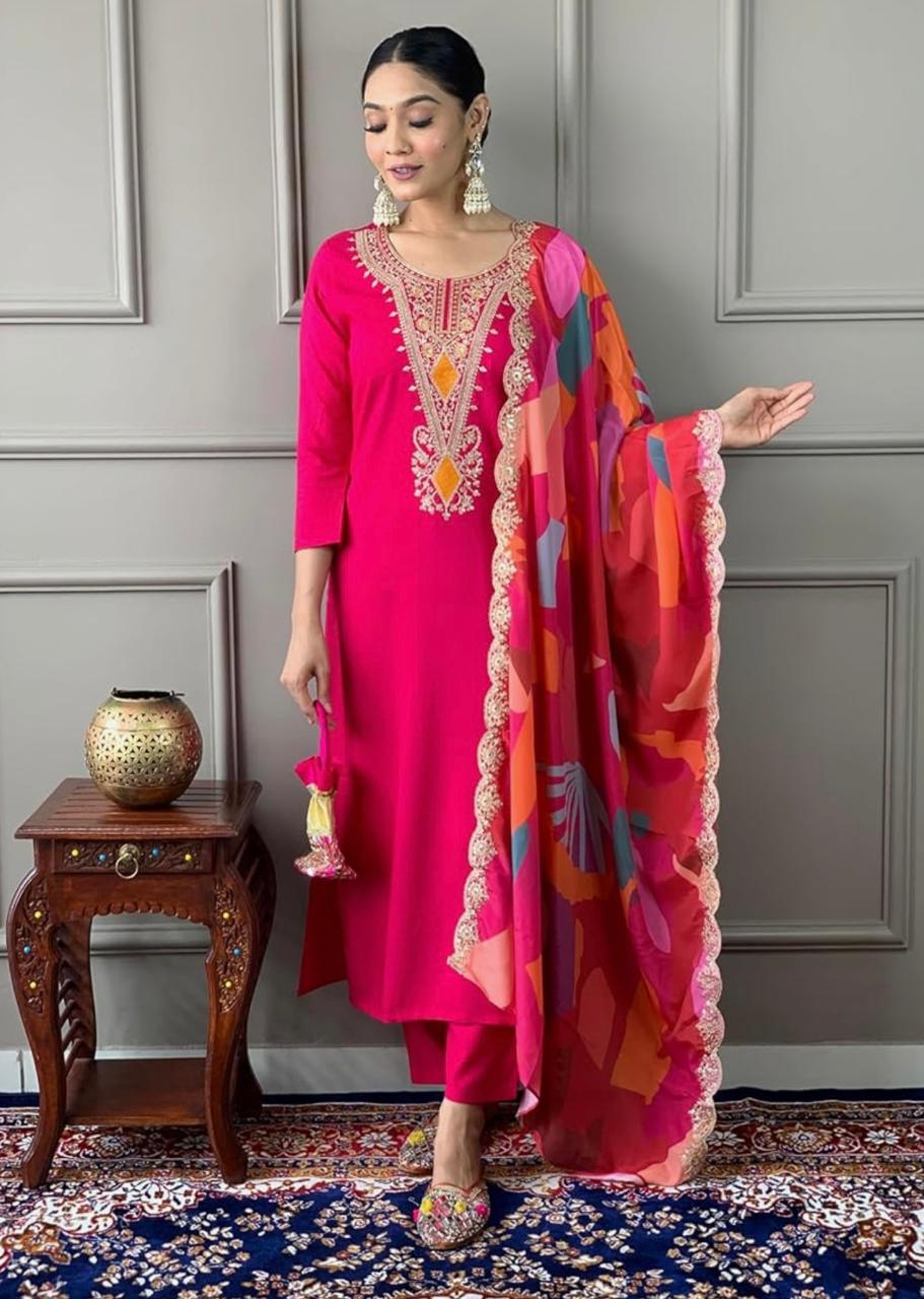 Festive Bloom Embroidered Suit