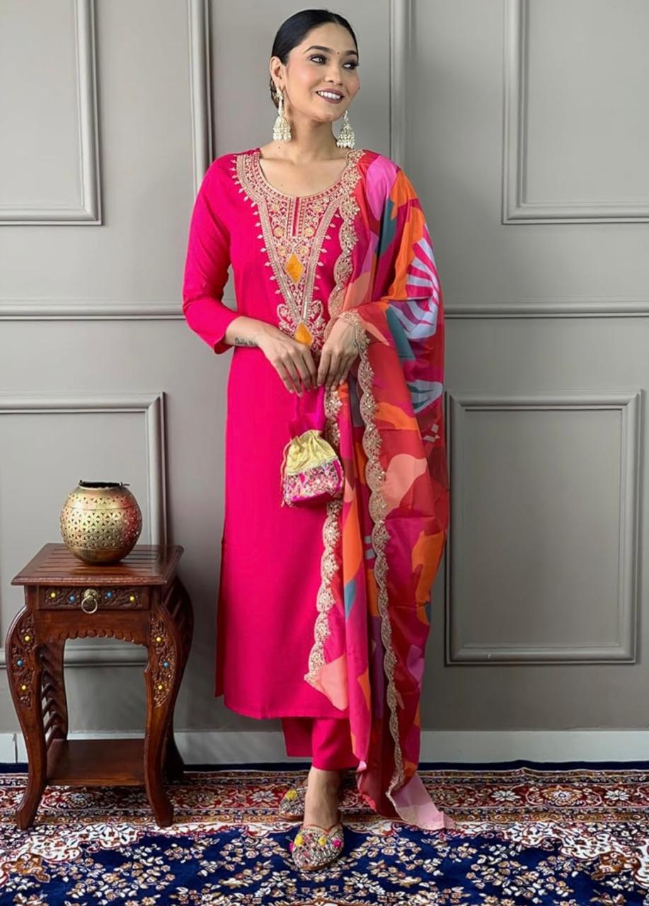 Festive Bloom Embroidered Suit